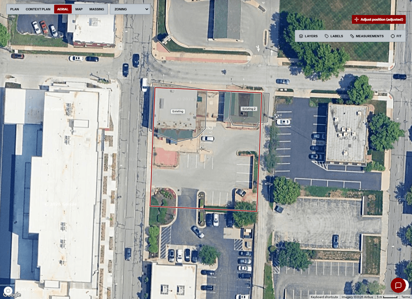 LinkWave feasibility workspace showing a parcel within its aerial site context.